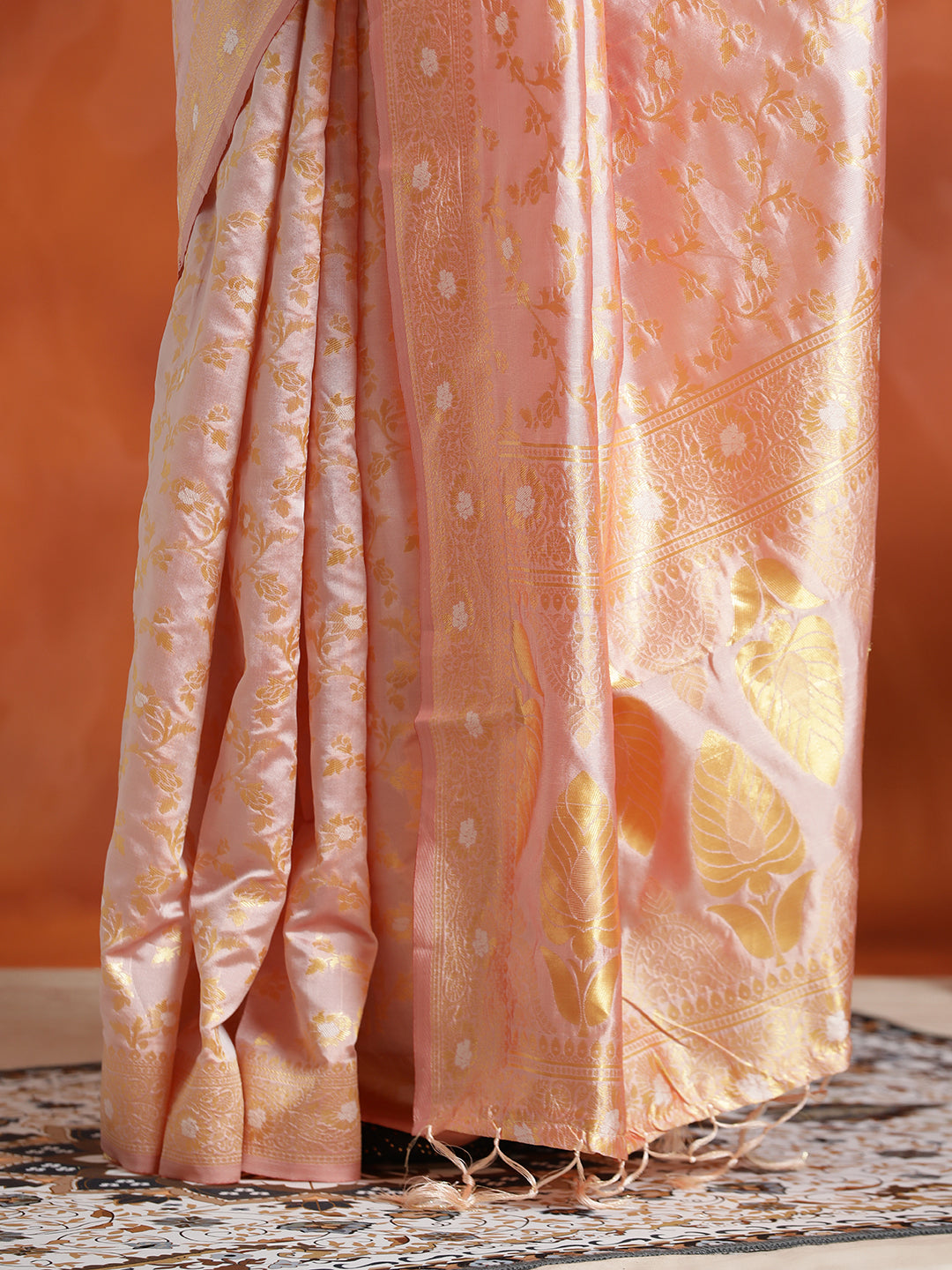 Light Peach Silk Banarasi Zari Woven Heavy Saree