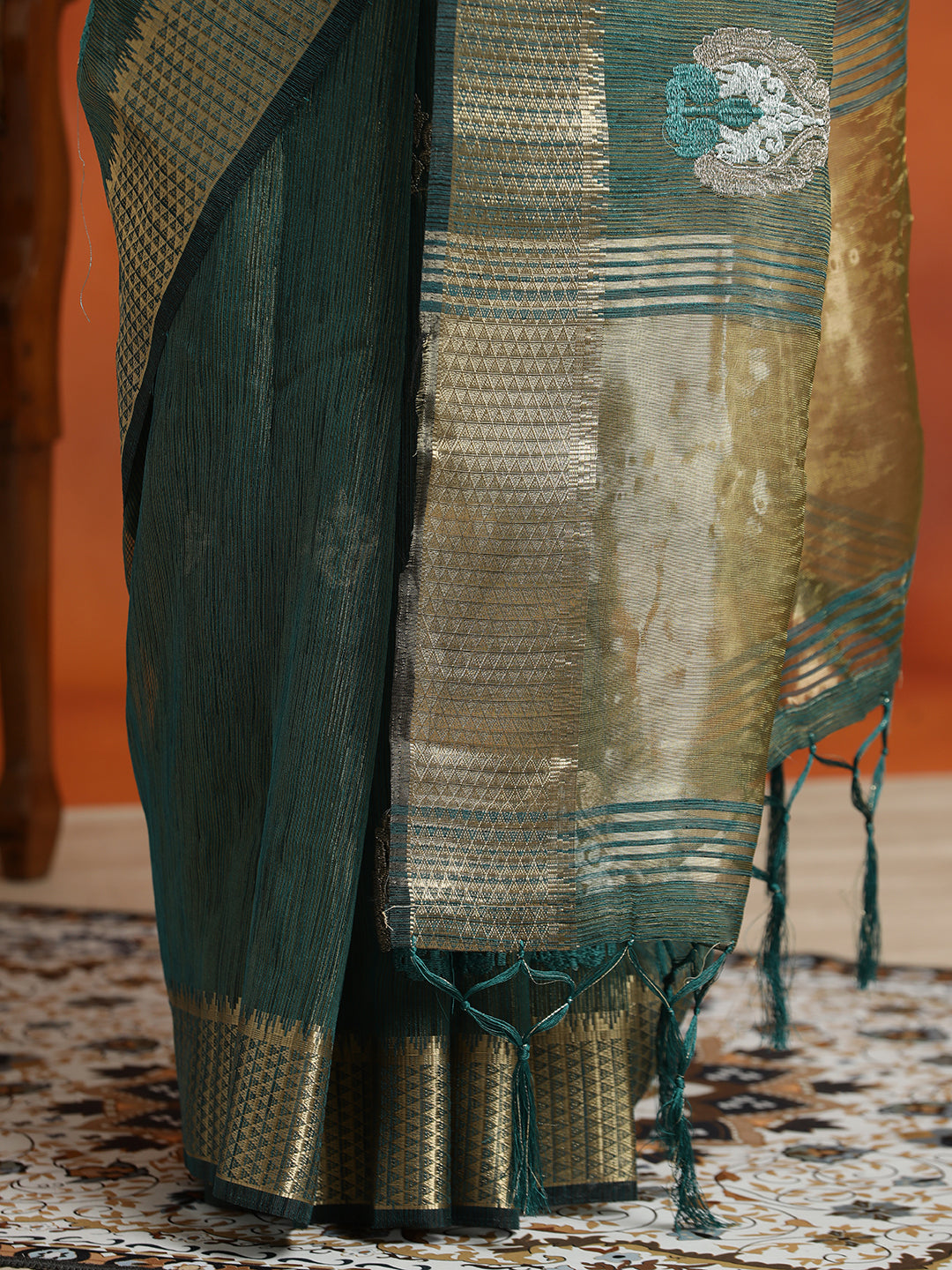 Green Zari Woven Design Organza Saree