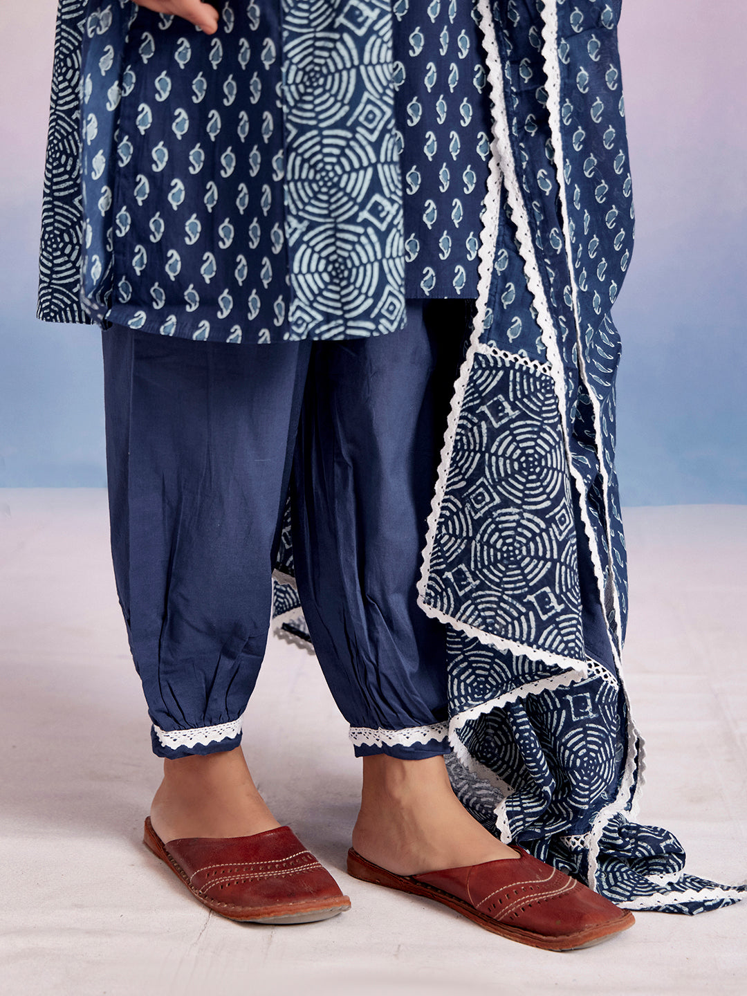 Indigo Printed Pakistani Kurta Set With Dupatta