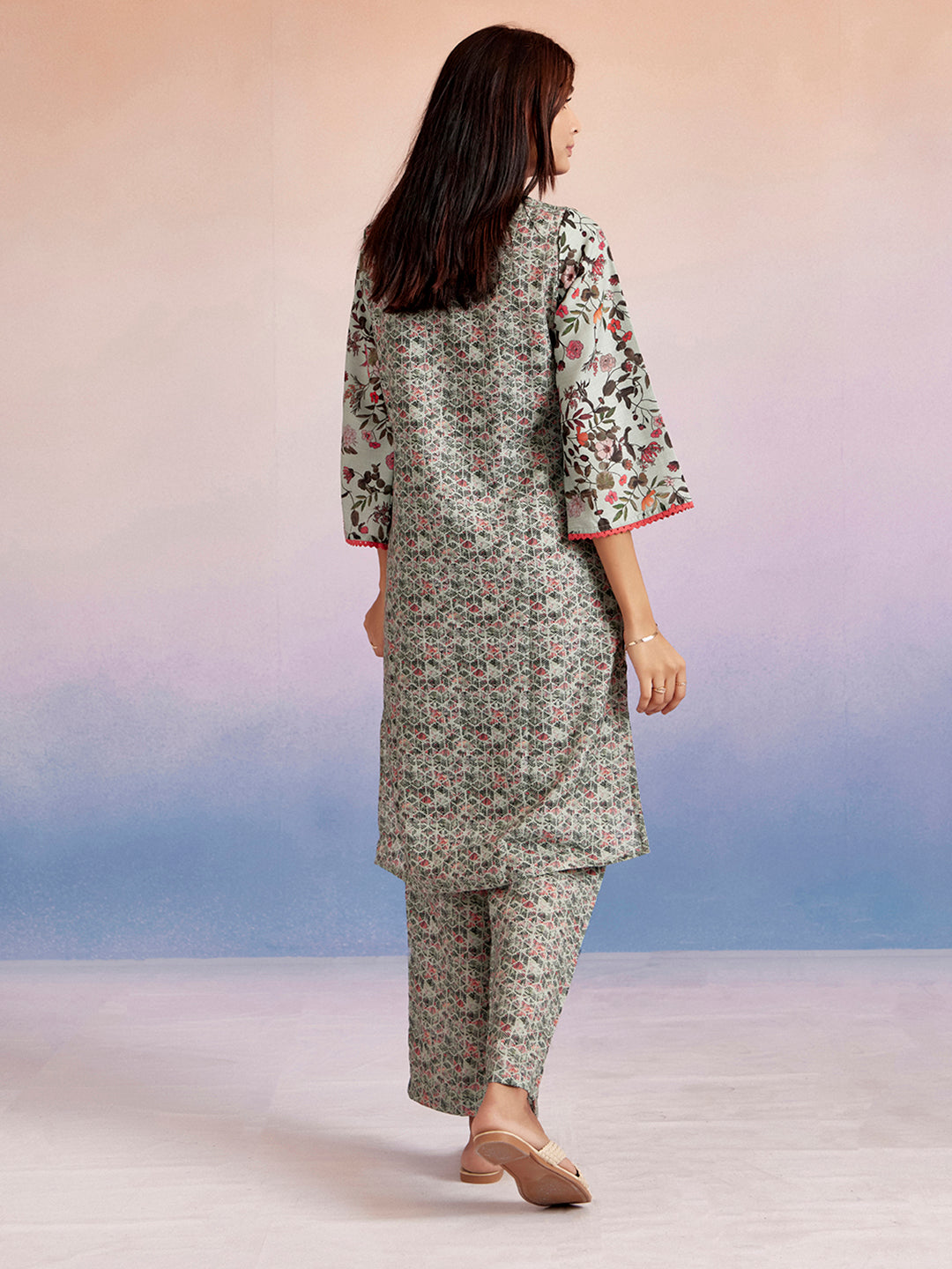 Floral Printed Straight Kurta With Palazzo Set