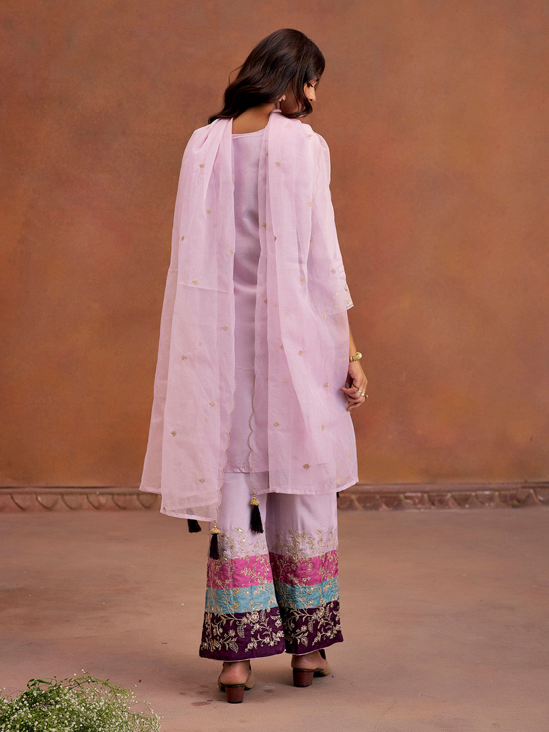 Lilac Zardozi Embroidered Festive Kurta Set With Dupatta