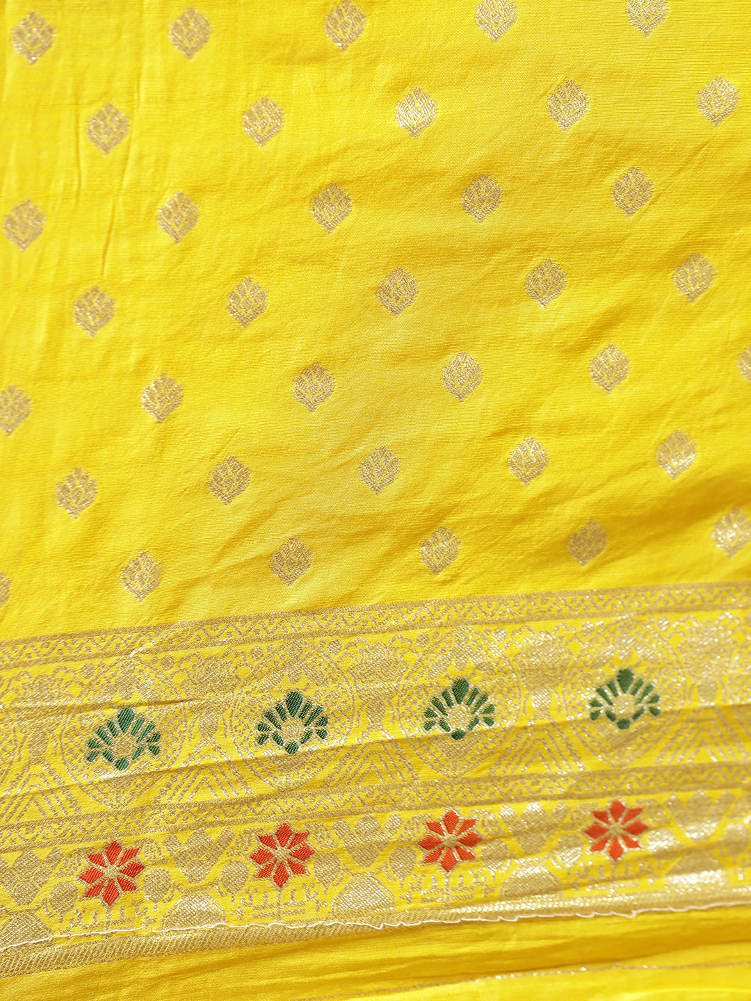 Yellow Silk Banarasi Floral Zari Woven Design Saree