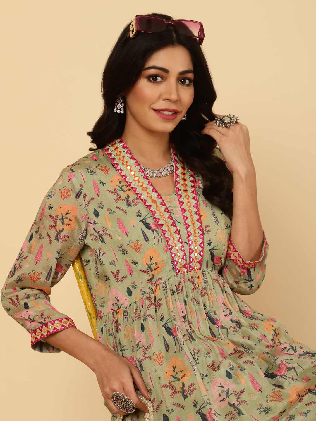 Green Mirror Embroidered Festive Kurta Set