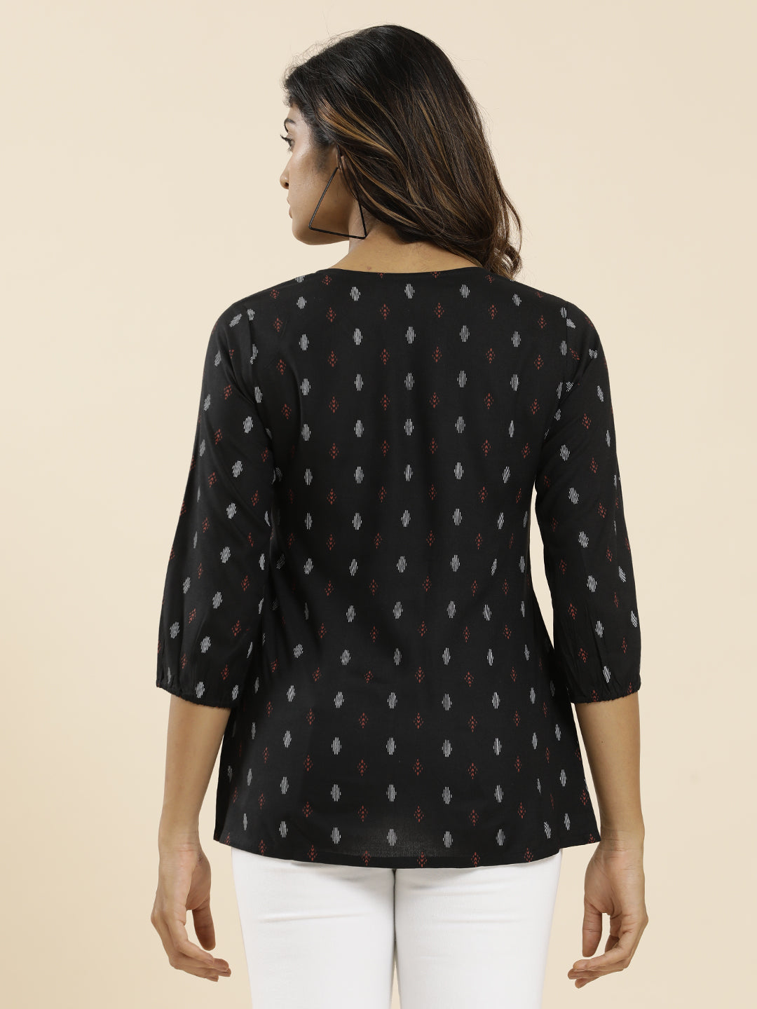 Black Geometric Printed Straight Top