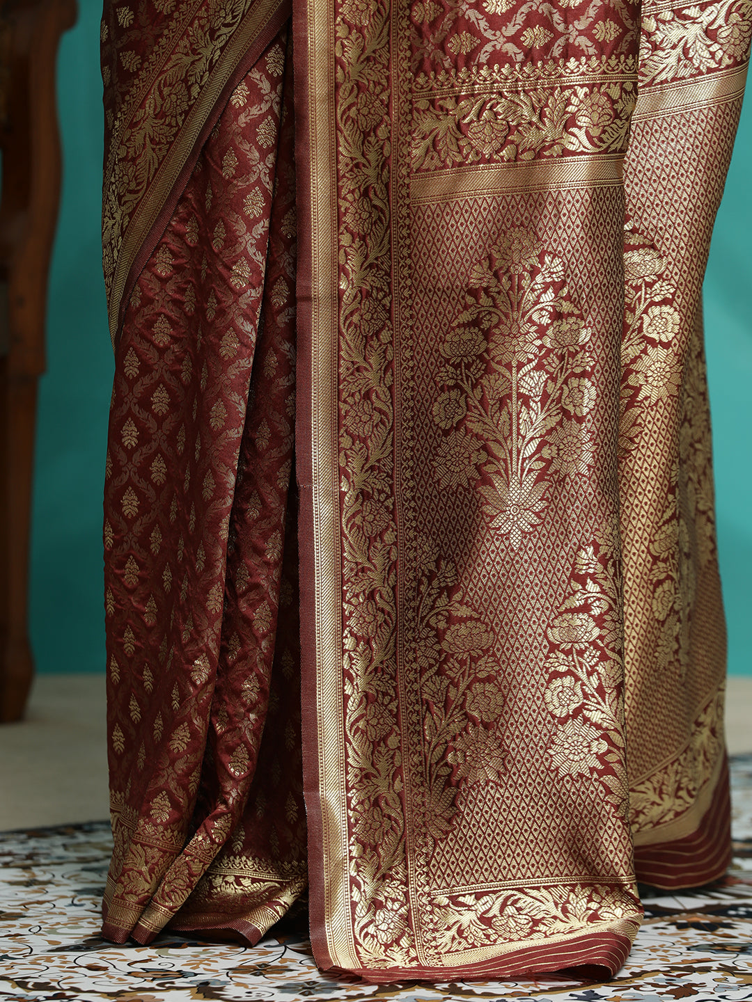 Maroon Zari Woven Design Heavy Banarasi Saree