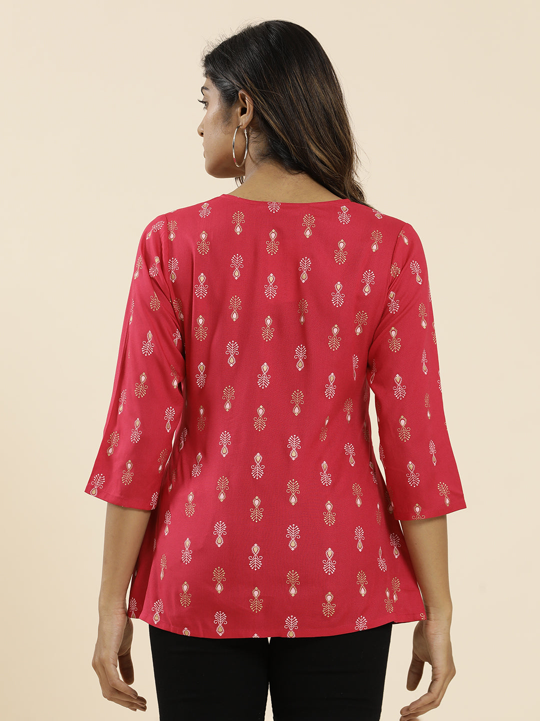 Fuchsia Ethnic Motif Printed Peplum Top