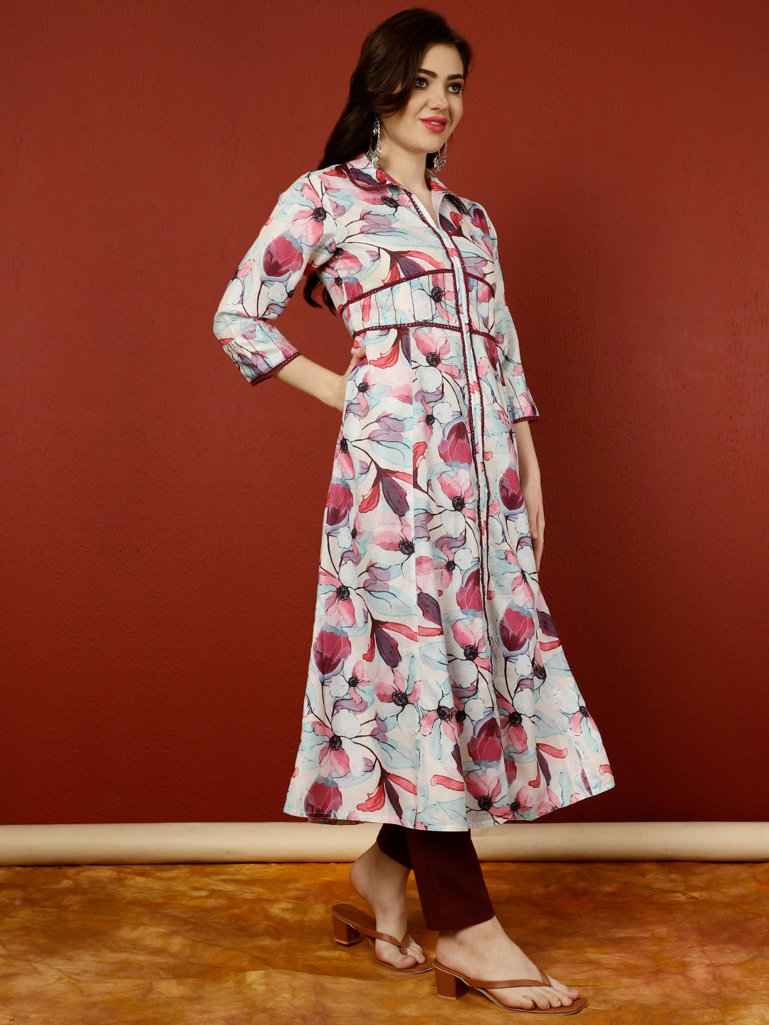 Floral Printed And Embroidered A-line Kurta