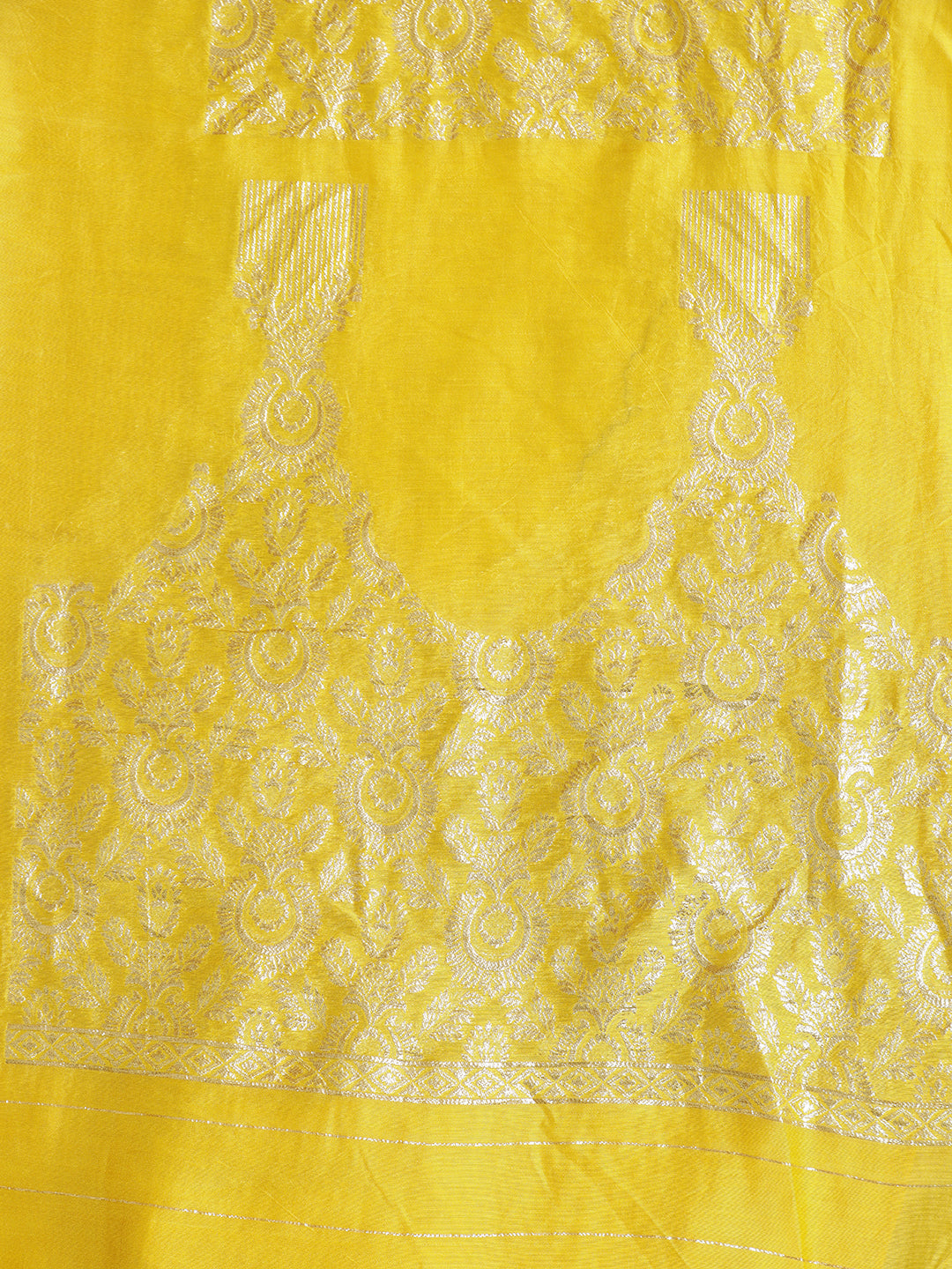 Yellow Silk Banarasi Floral Zari Woven Design Yellow Saree