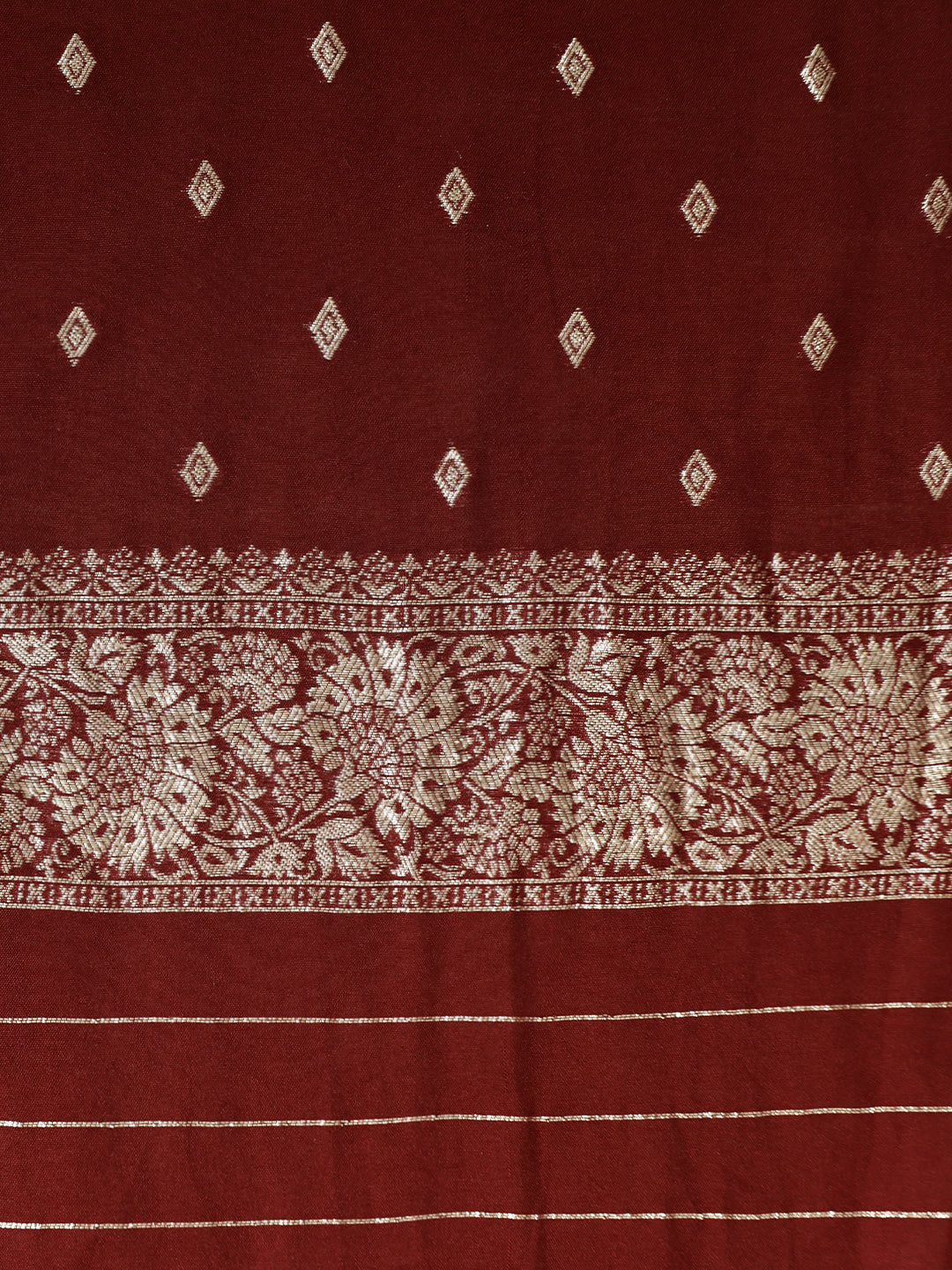 Maroon Heavy Banarasi Zari Woven Silk Blend Saree