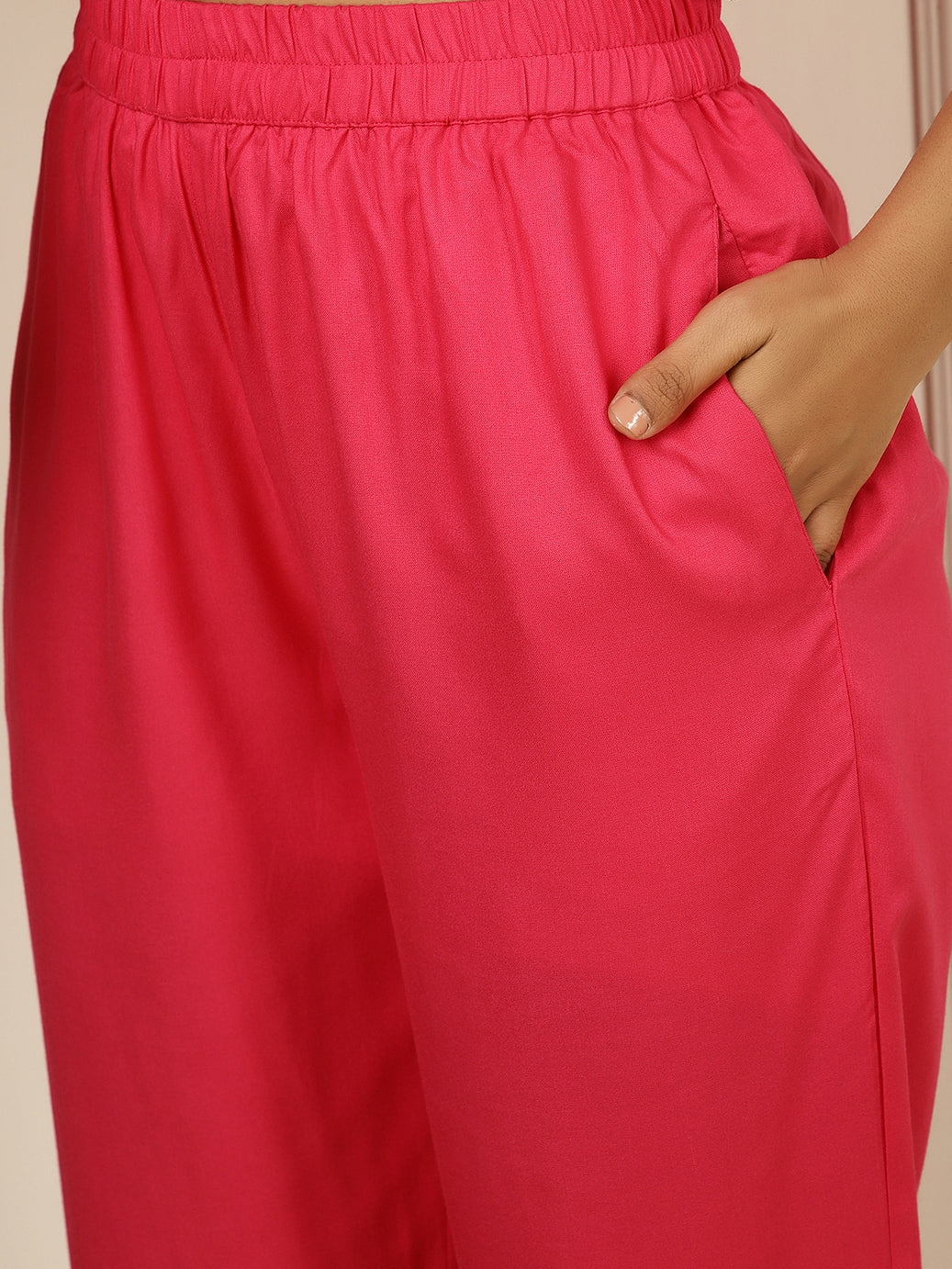 Fuchsia Pleated Straight Kurta With Pants