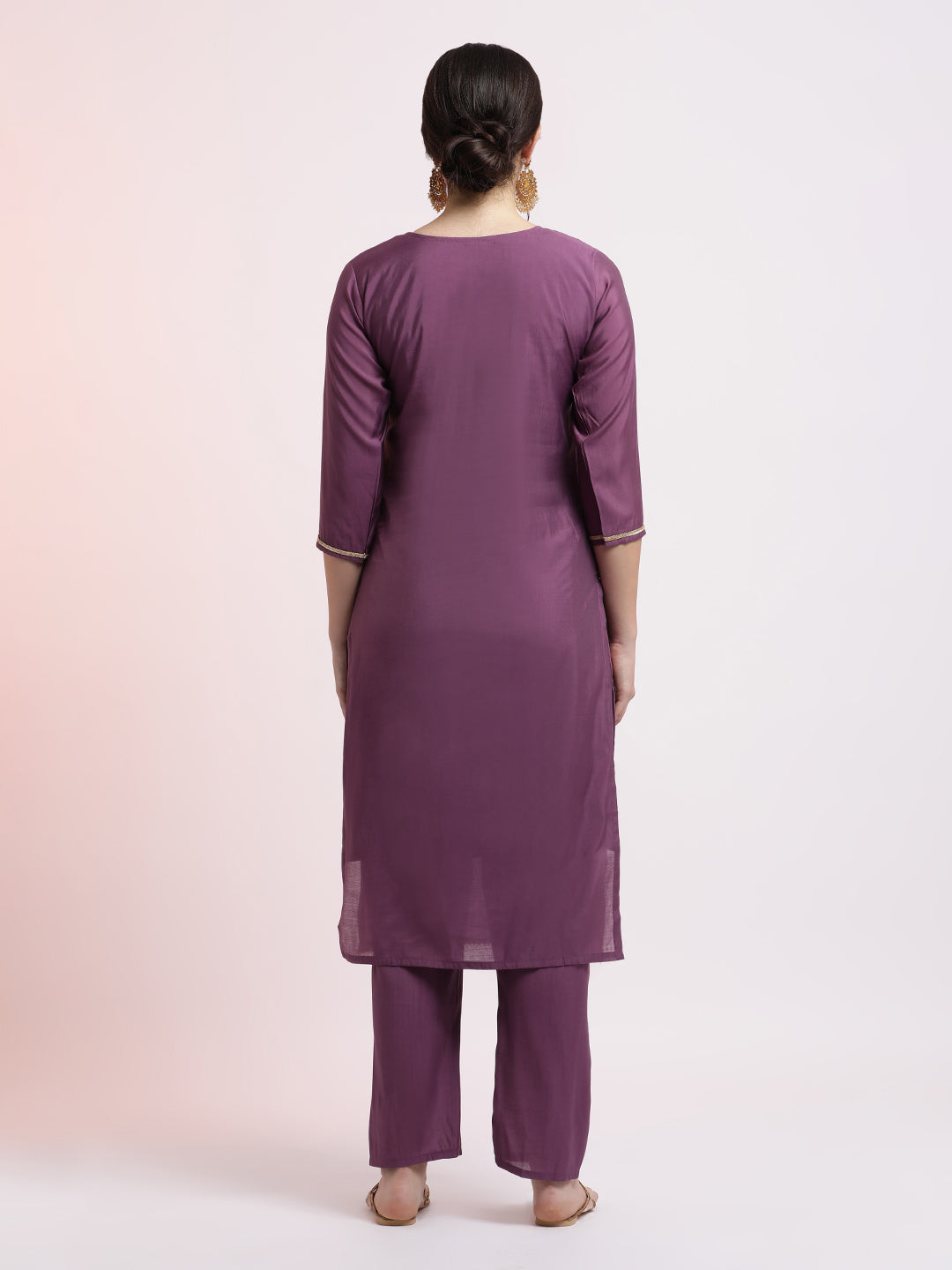 Purple Embroidered Cotton Festive Kurta Set With Dupatta