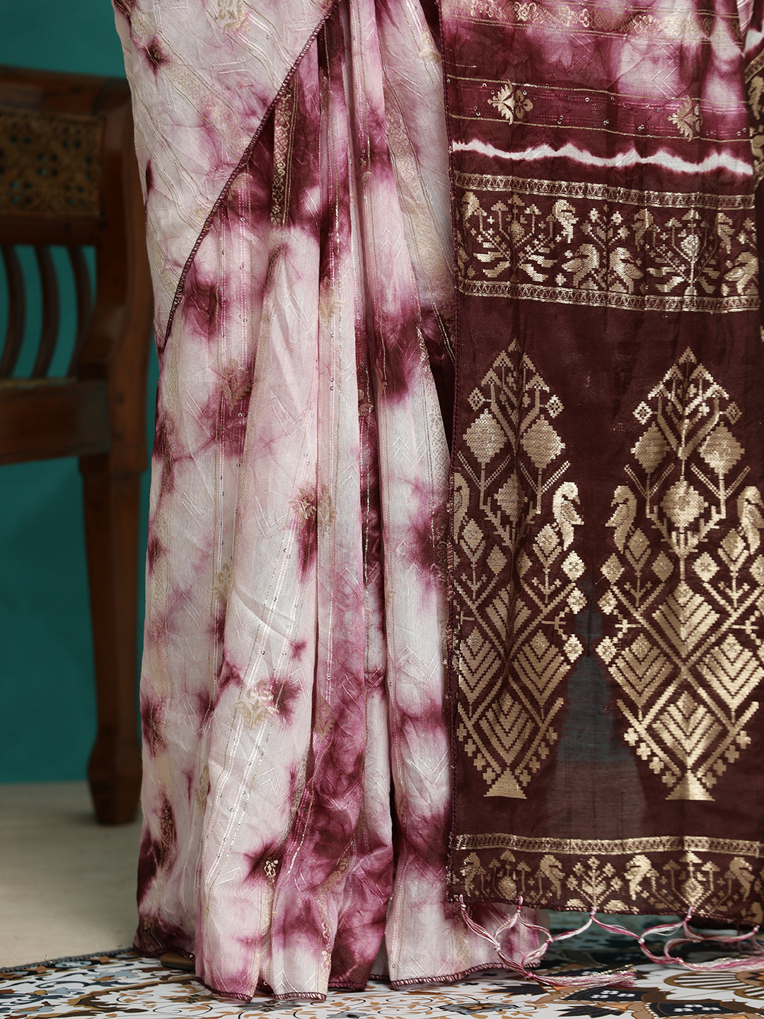 Tie-Dye Cotton Blend Banarasi Saree