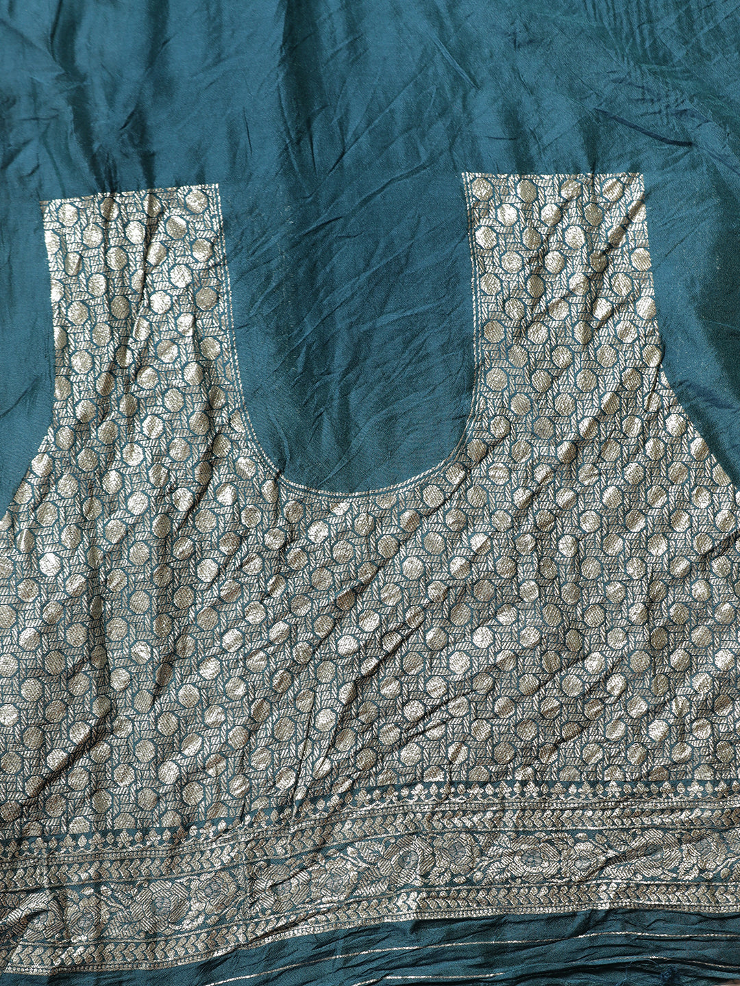 Teal Blue Heavy Banarasi Zari Woven Silk Blend Saree