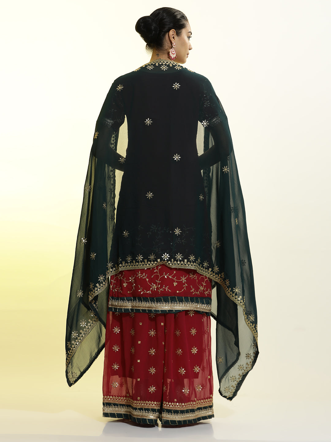 Festive Embroidered Georgette Kurta With Palazzo And Dupatta