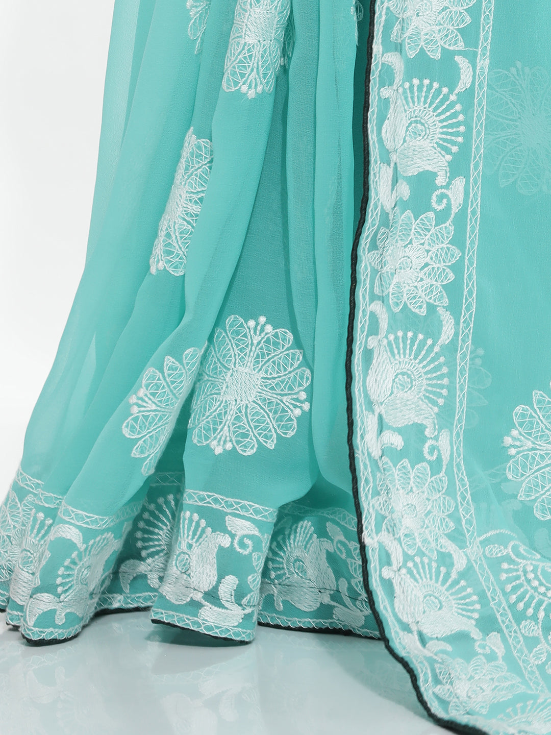 Traditional Sea Green Embroidered Pure Georgette Saree