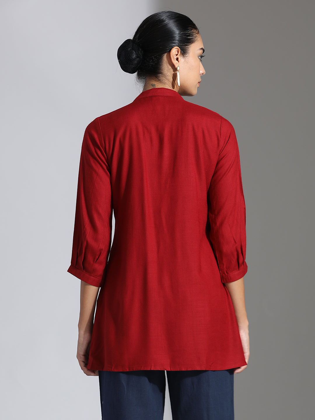 Red Embroidered Party Wear A-line Top