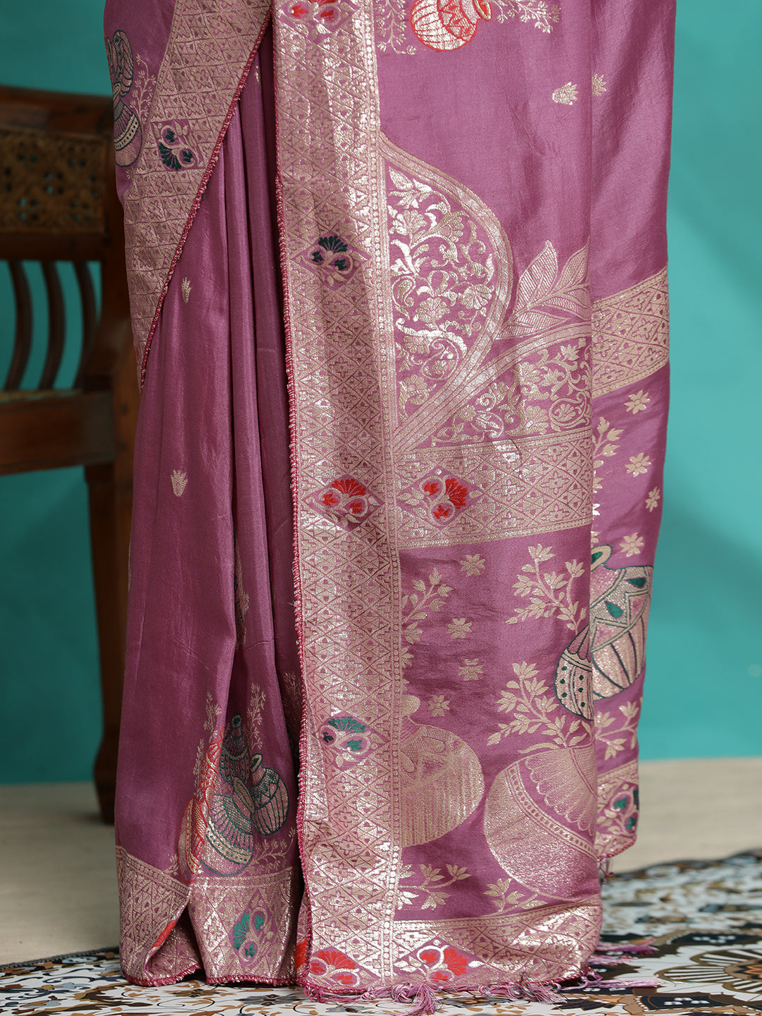 Zari Woven Heavy Lavender Banarasi Saree