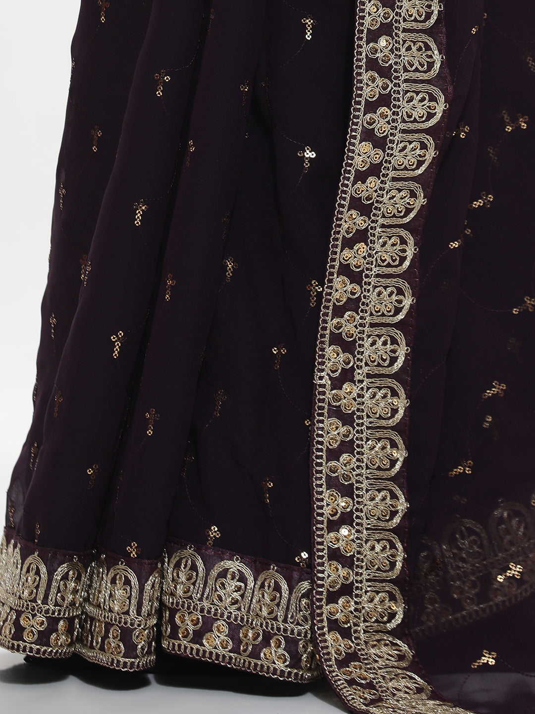 Pure Georgette Sequin Violet Saree With Belt