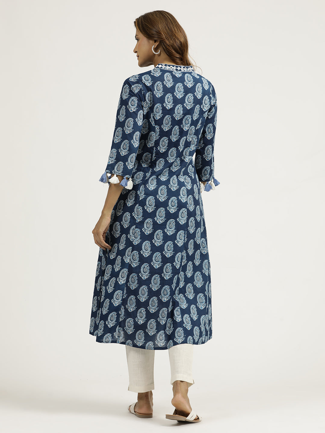 Indigo Blue Paisley Printed Pakistani Kurta