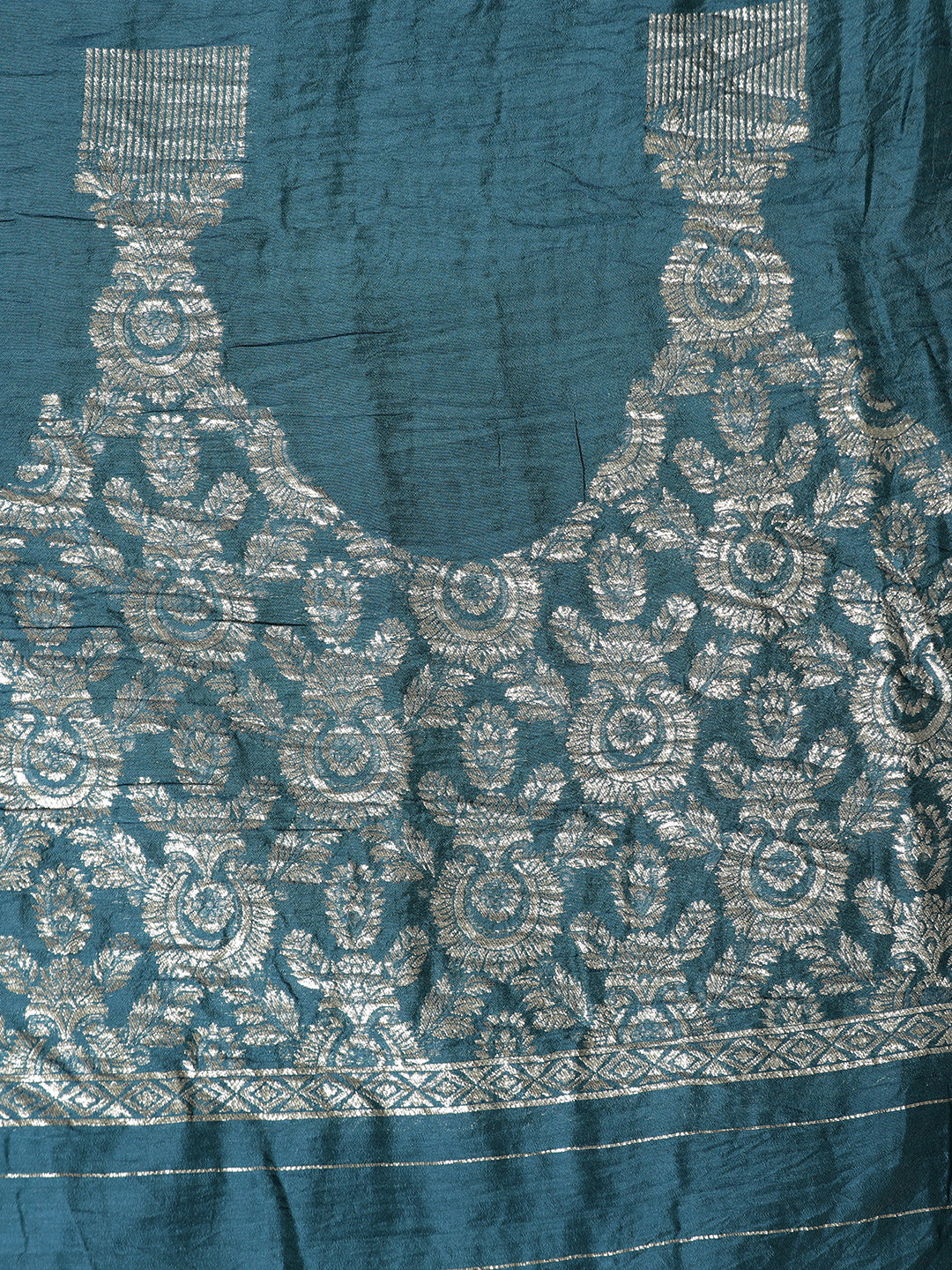 Teal Heavy Banarasi Zari Woven Teal Silk Blend Saree