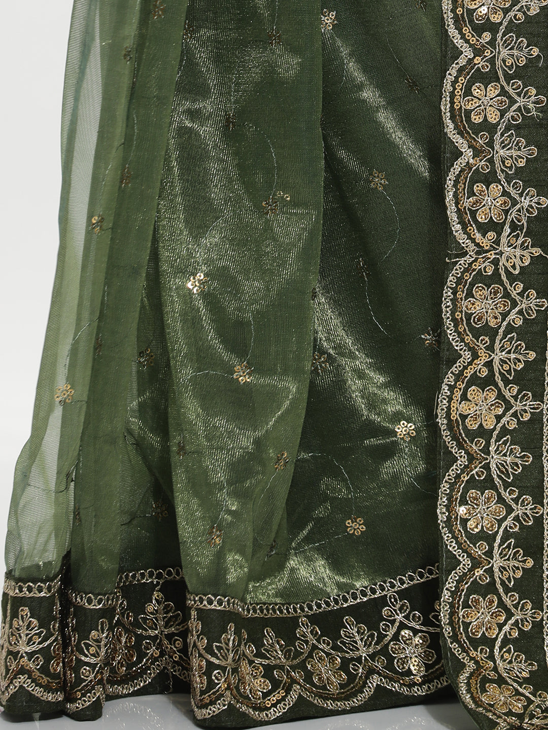 Green Sequin Embroidered Net Party Wear Saree