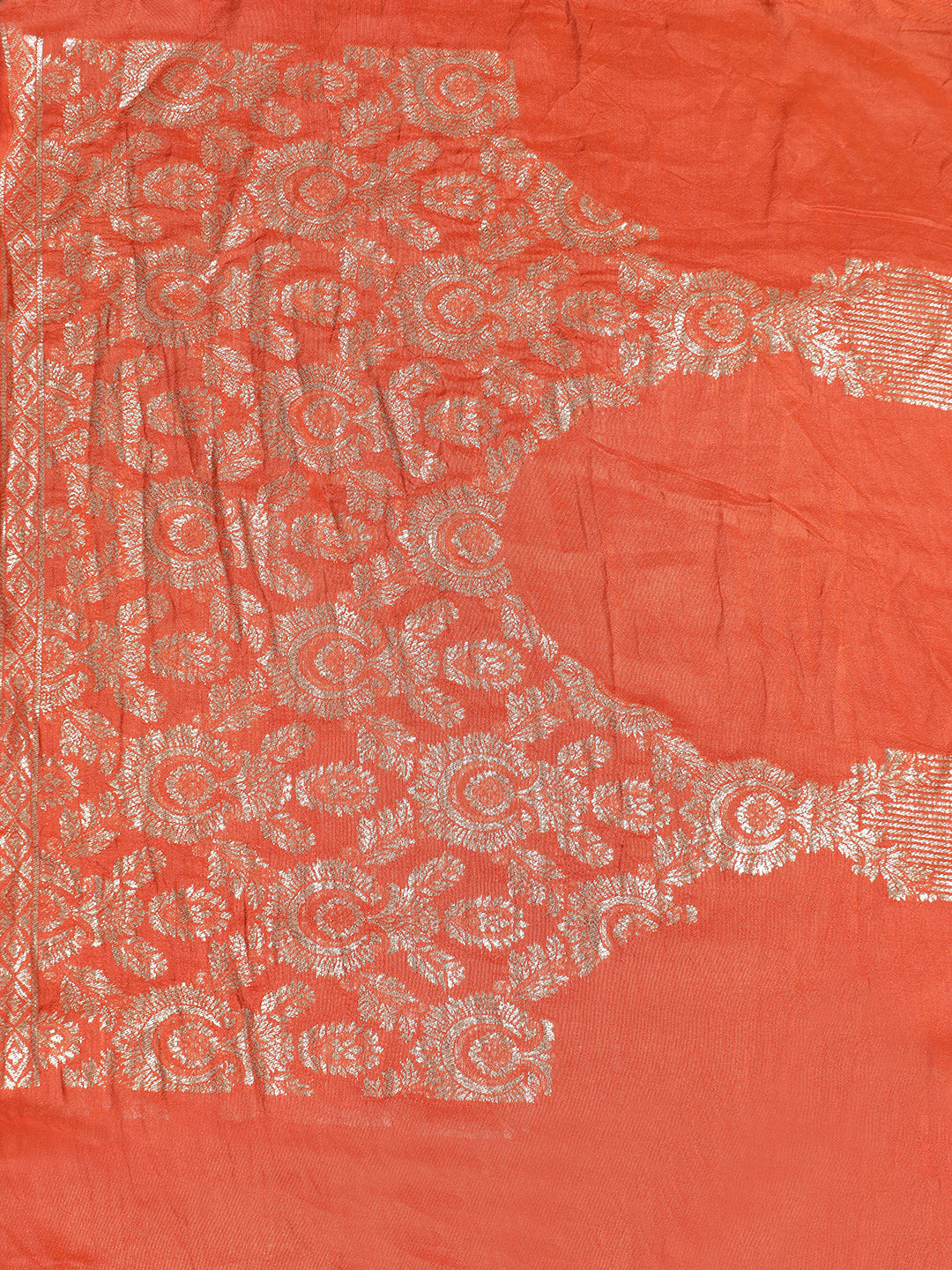 Orange Heavy Banarasi Zari Woven Silk Blend Saree