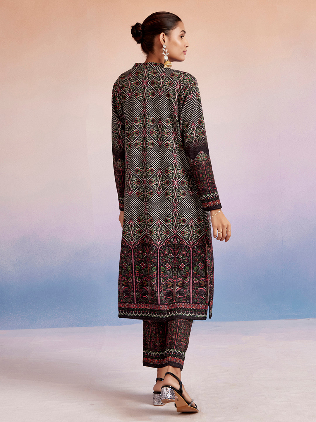 Grey Woolen Ethnic Printed Co-ord Set