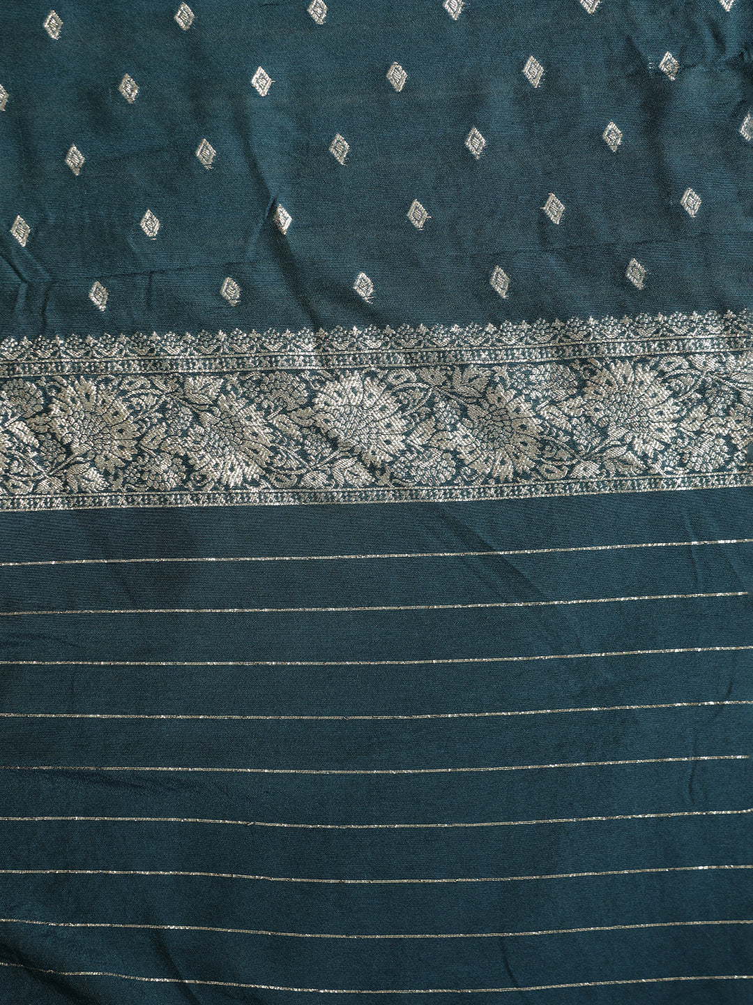 Heavy Banarasi Zari Woven Silk Blend Teal Saree