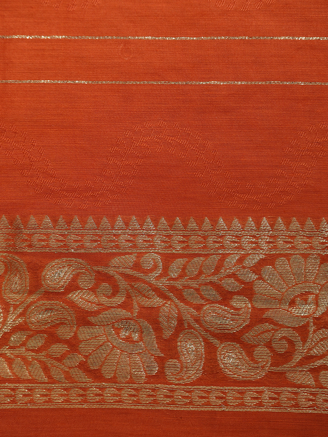 Orange Zari Woven Cotton Blend Banarasi Saree