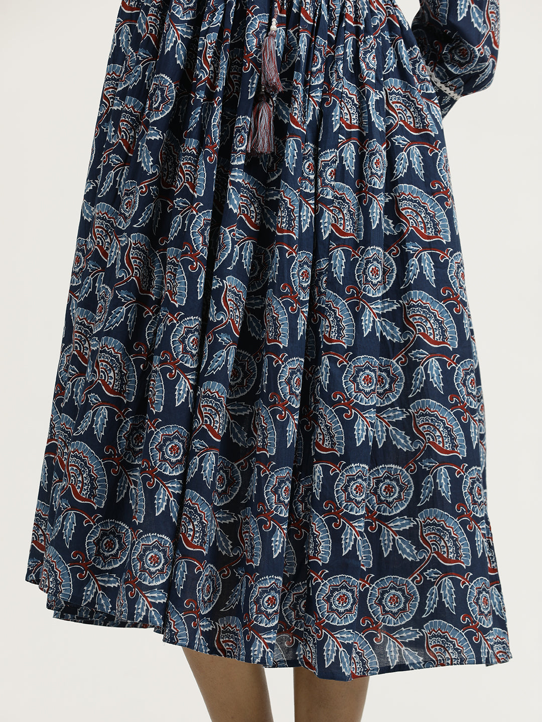 Indigo Blue Ethnic Mirror Work Gathered Dress