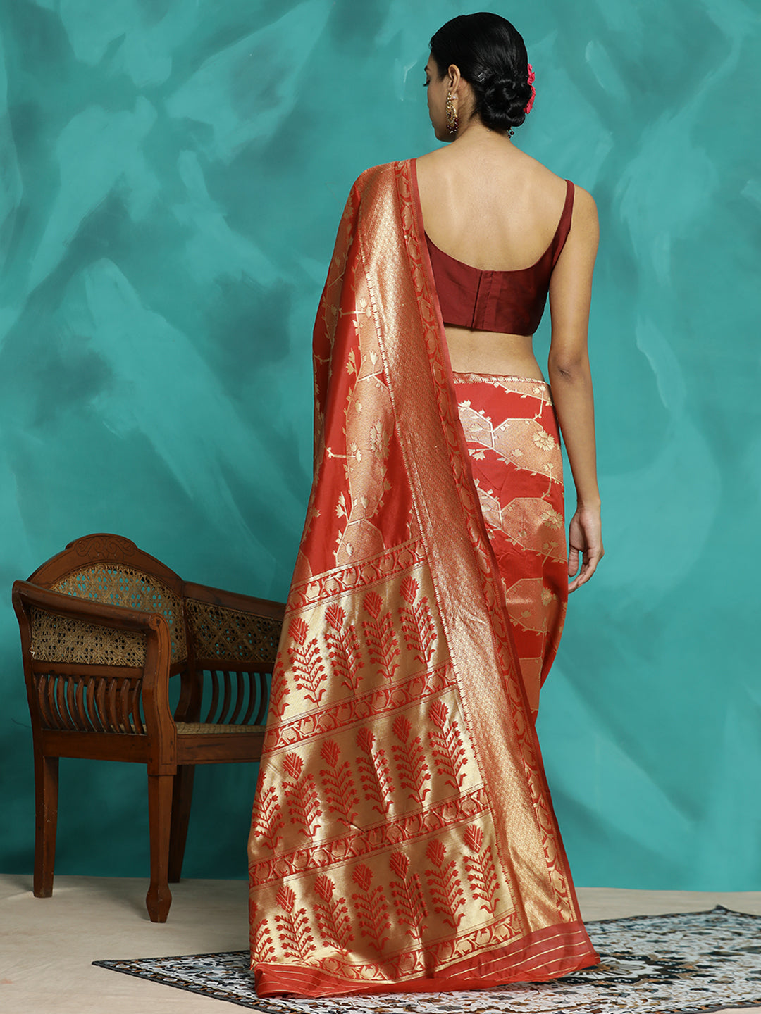 Party Wear Zari Red Banarasi Saree