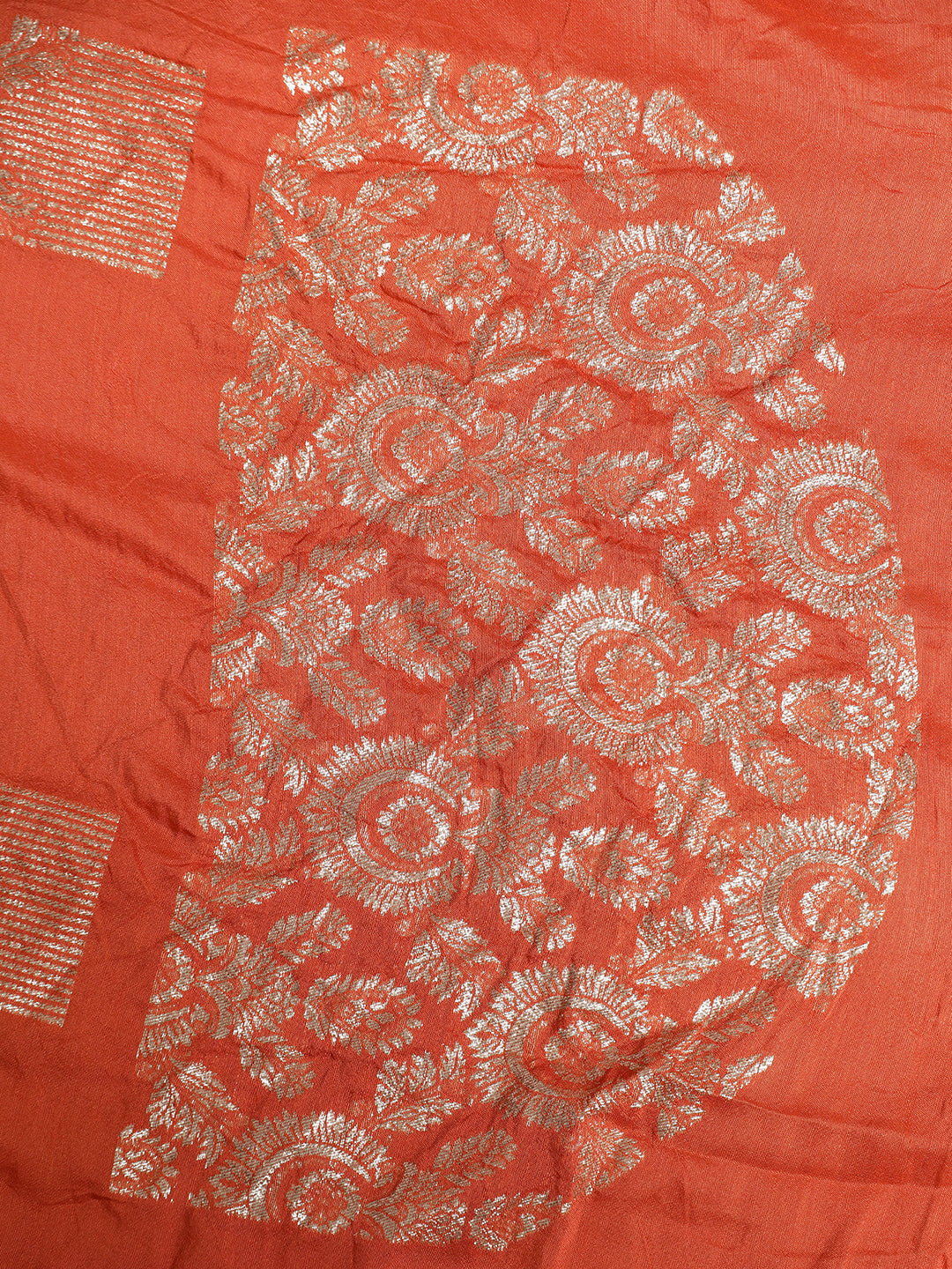 Orange Heavy Banarasi Zari Woven Silk Blend Saree