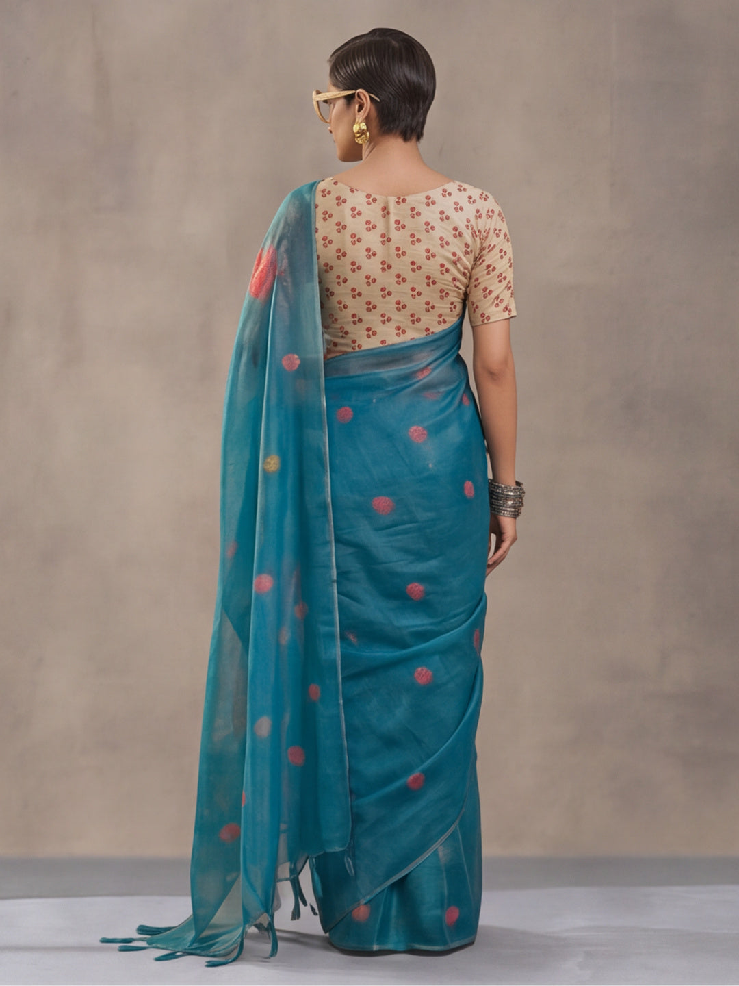 Teal Blue Eroad Silk Saree with Digital Floral Print Soft Lightweight Ethnic Festive Saree