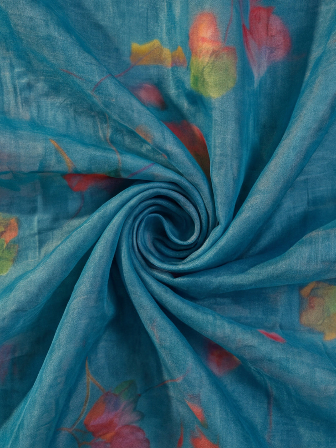 Teal Blue Eroad Silk Saree with Digital Floral Print Soft Lightweight Ethnic Festive Saree