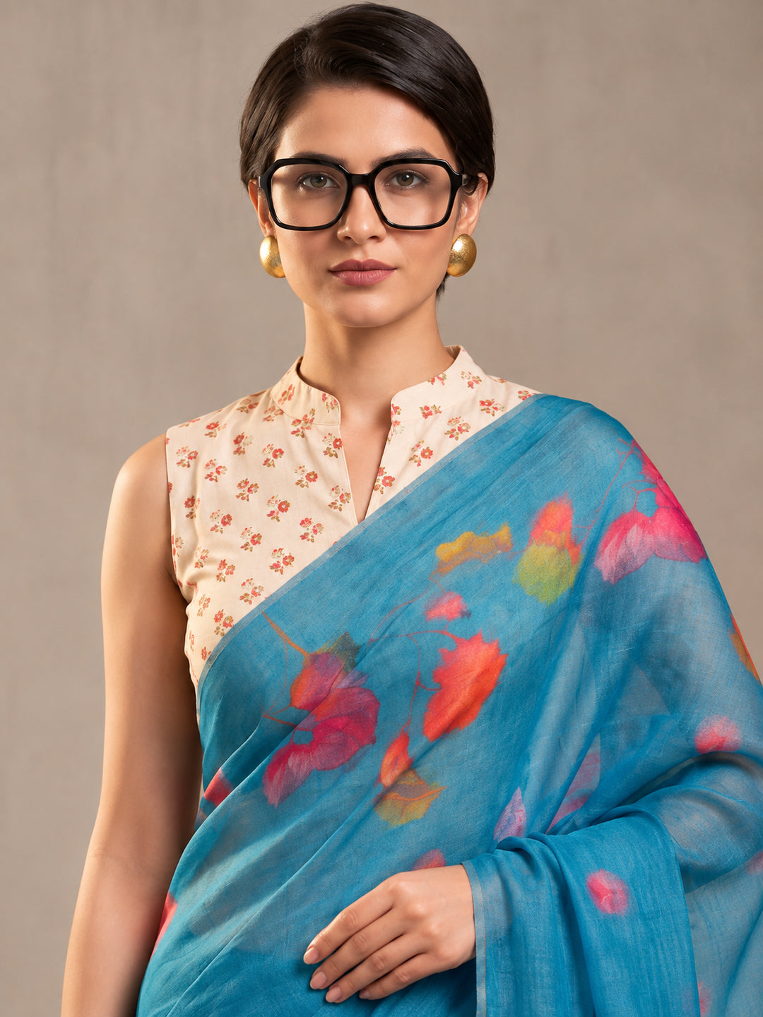 Teal Blue Eroad Silk Saree with Digital Floral Print Soft Lightweight Ethnic Festive Saree