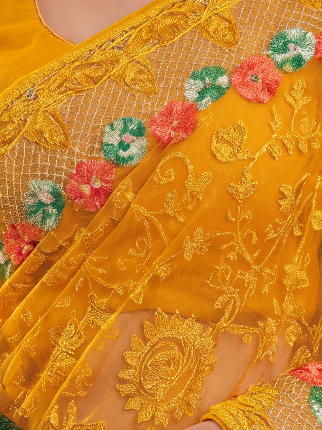 Jaipur Kurti Women'S Beautifull Embroidery Work Yellow Saree
