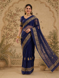 Jaipur Kurti Women'S Classic Embroidery Work Navy Blue Saree