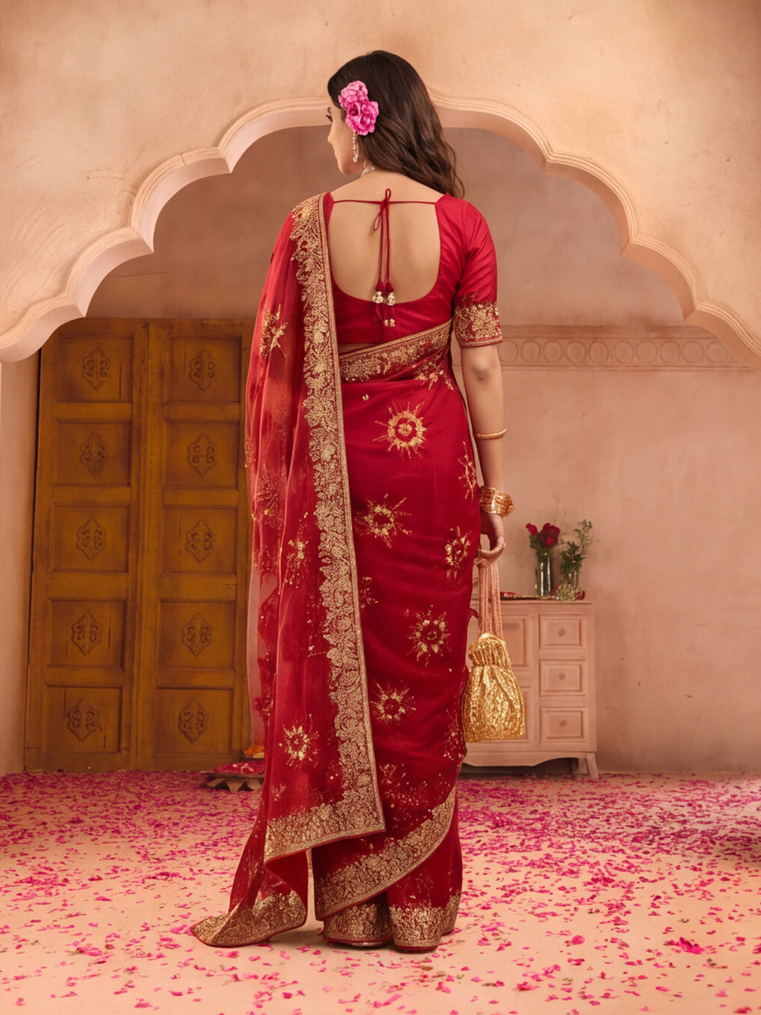 Jaipur Kurti Women'S Fancy Embroidery Work Maroon Saree