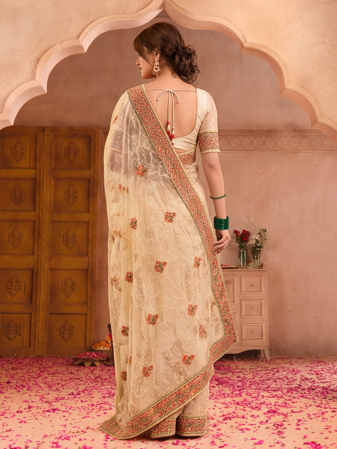 Jaipur Kurti Women'S Preety Embroidery Work Chiku Saree