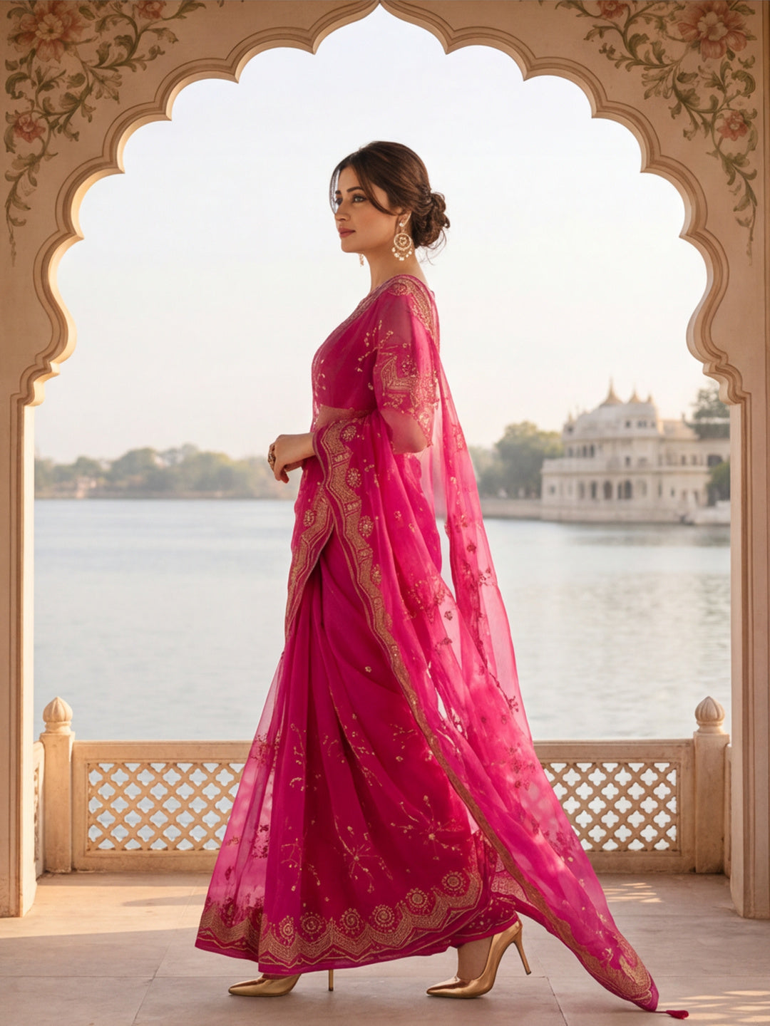 Jaipur Kurti Women'S Lovely Embroidery Work Pink Saree
