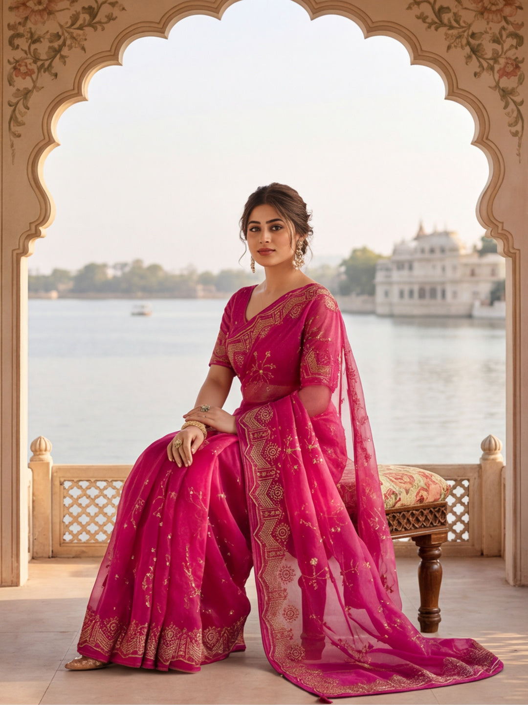 Jaipur Kurti Women'S Lovely Embroidery Work Pink Saree