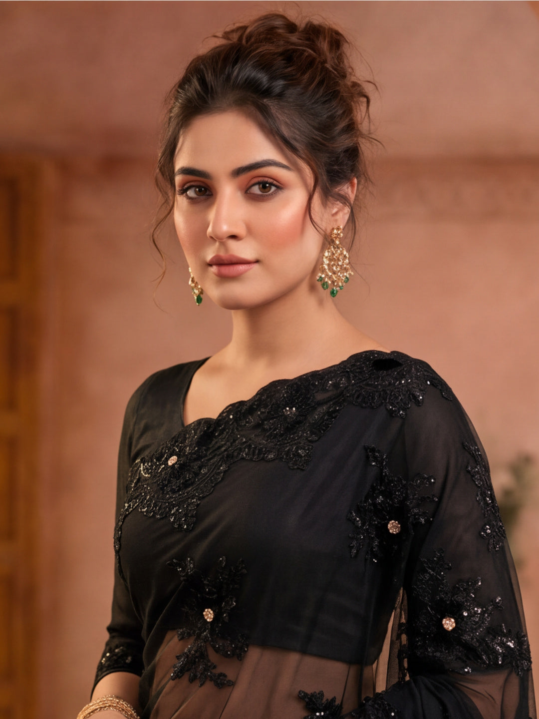 Jaipur Kurti Women'S Designer Embroderied Work Black Saree