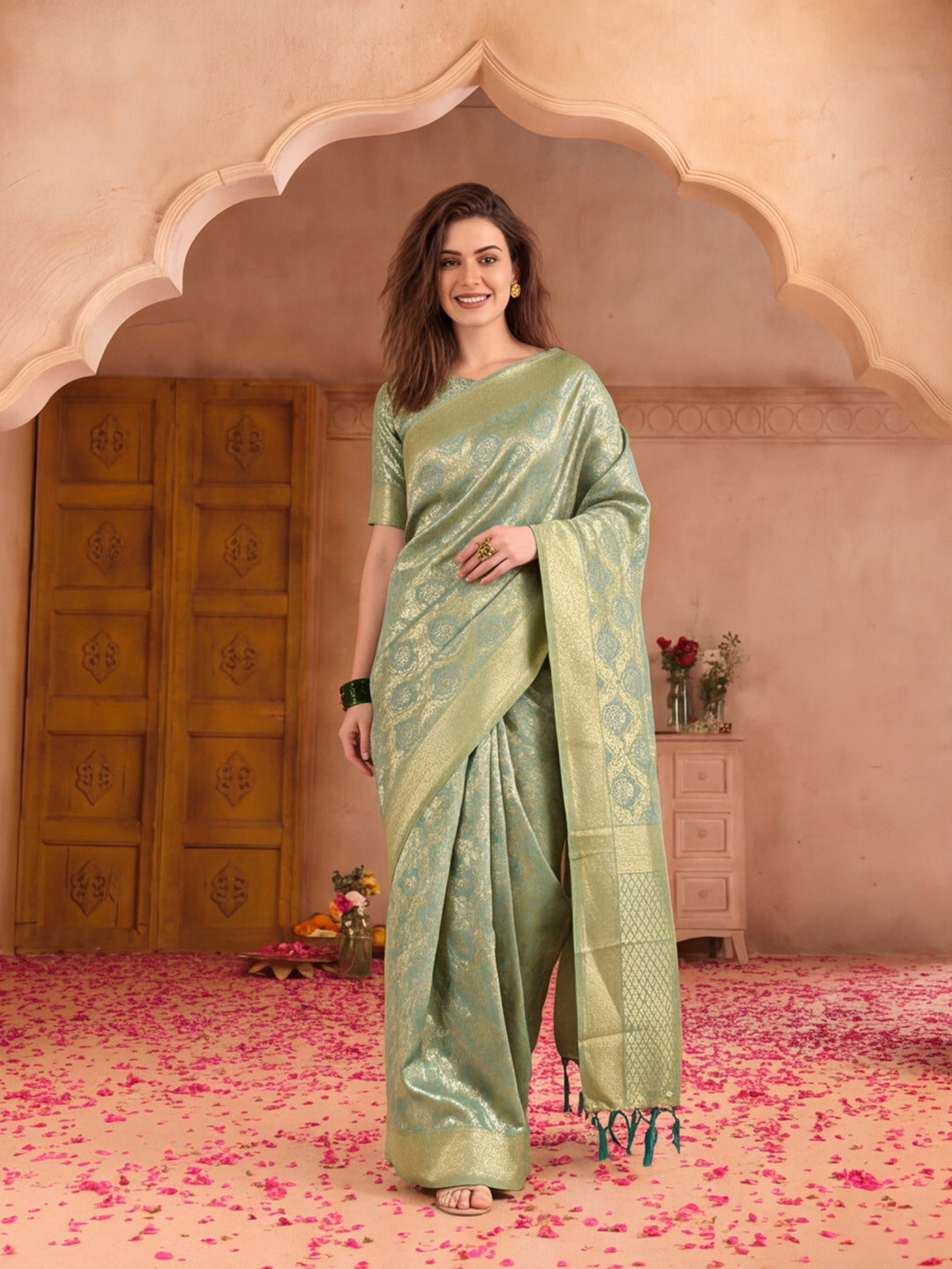 Jaipur Kurti Women'S Sky Blue Colour Designer Weaving Work Saree