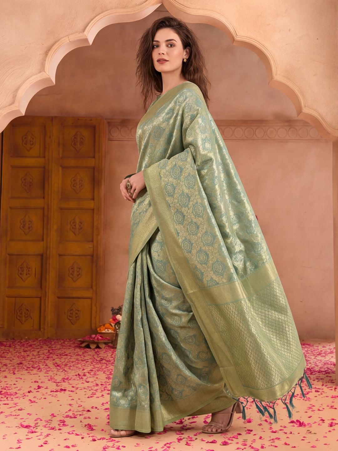 Jaipur Kurti Women'S Sky Blue Colour Designer Weaving Work Saree