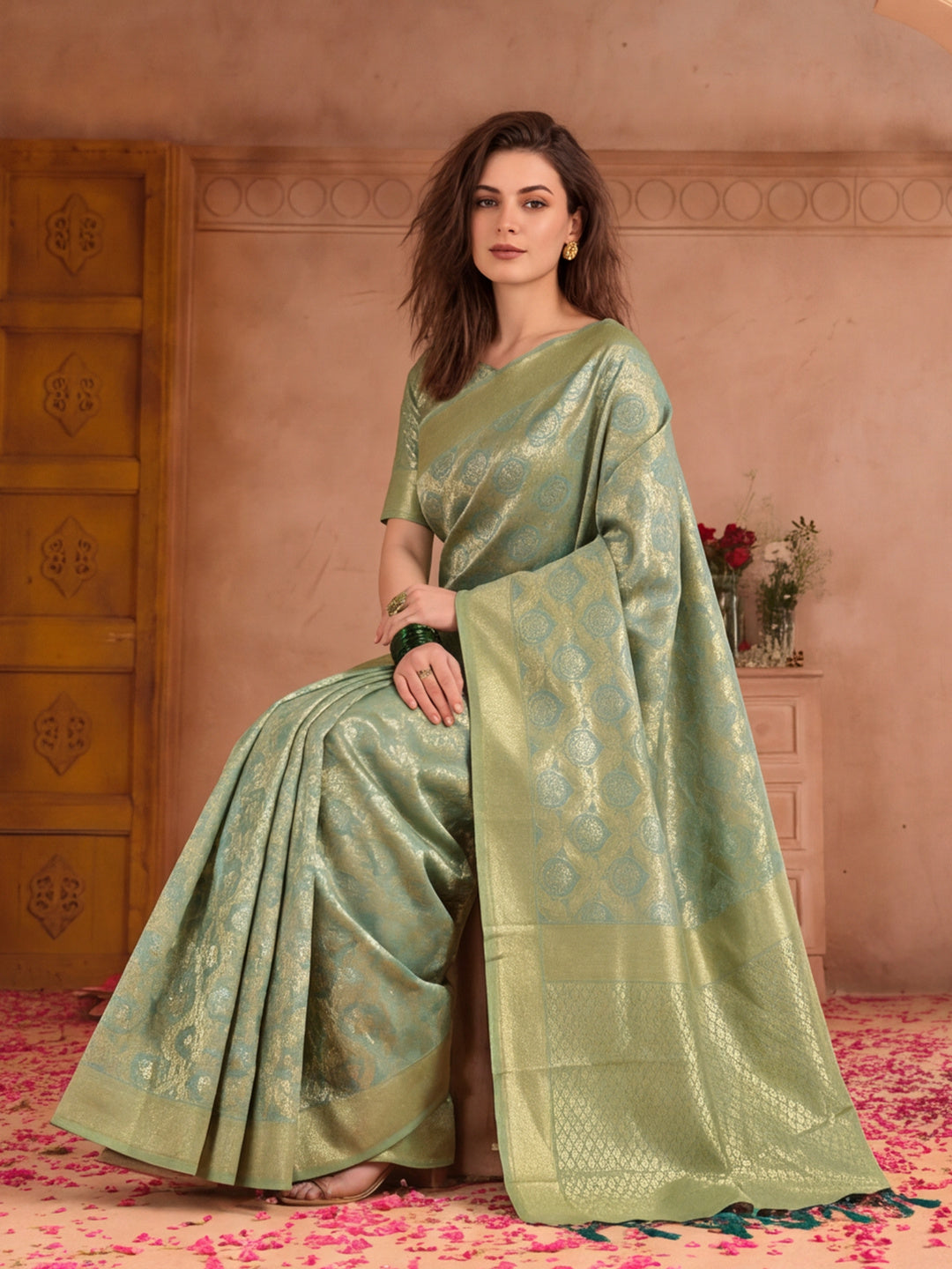 Jaipur Kurti Women'S Sky Blue Colour Designer Weaving Work Saree