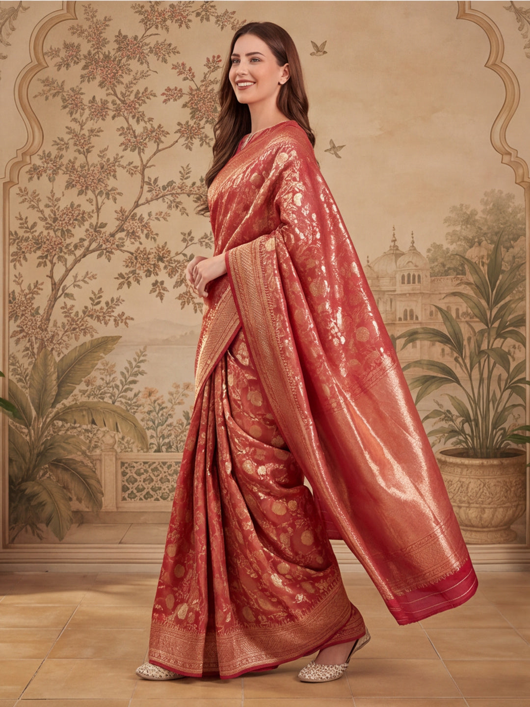 Enchanting Red Weaving Work Banarasi Silk Saree - By Jaipur Kurti