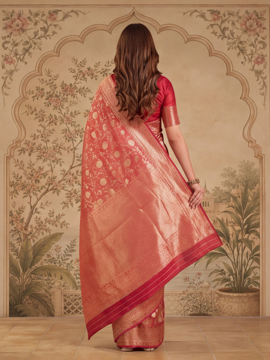 Enchanting Red Weaving Work Banarasi Silk Saree - By Jaipur Kurti