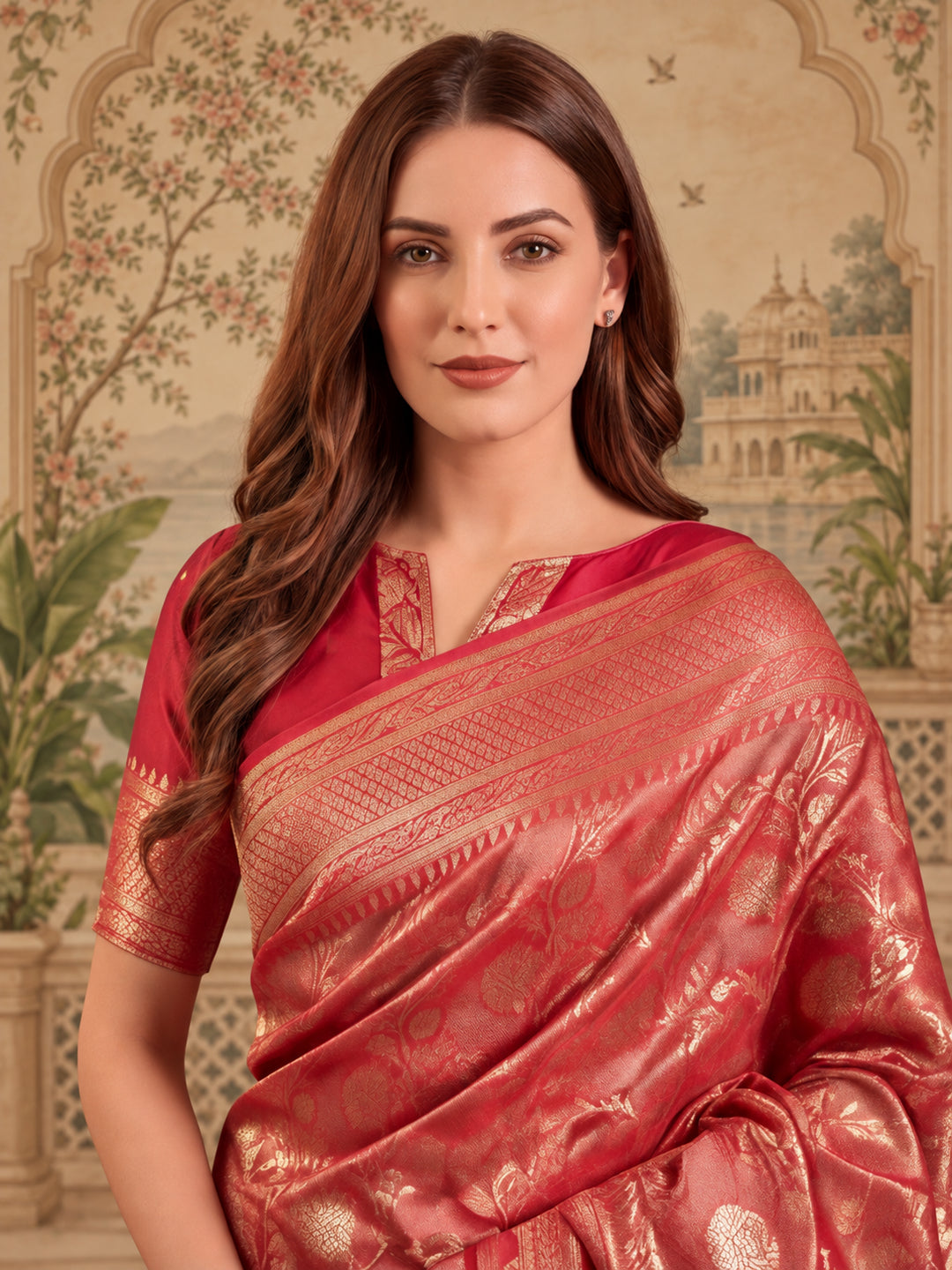 Enchanting Red Weaving Work Banarasi Silk Saree - By Jaipur Kurti