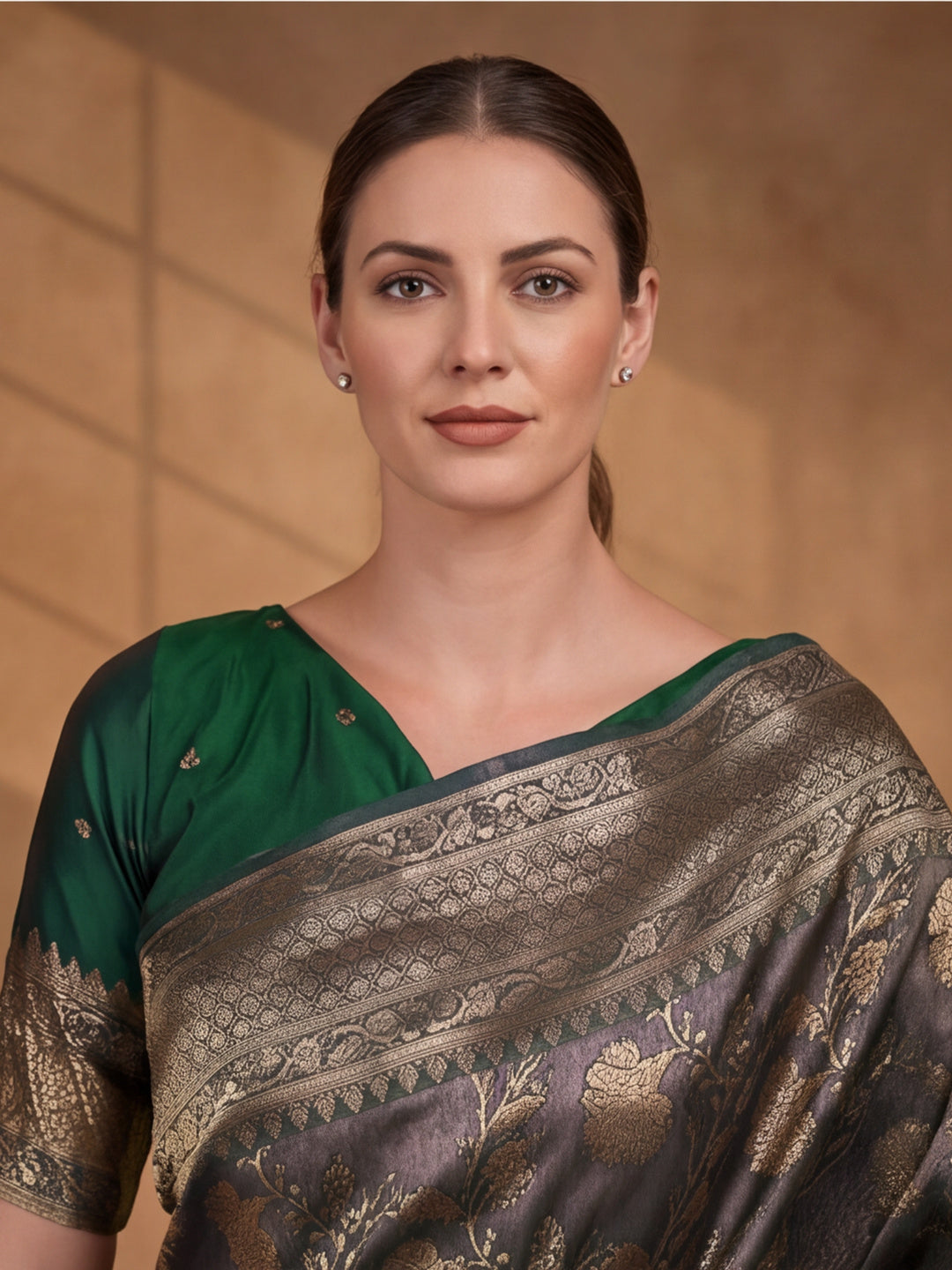Elegant Mehandi Weaving Work Banarasi Silk Saree - By Jaipur Kurti