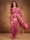 Graceful Pink Weaving Work Banarasi Silk Saree - By Jaipur Kurti